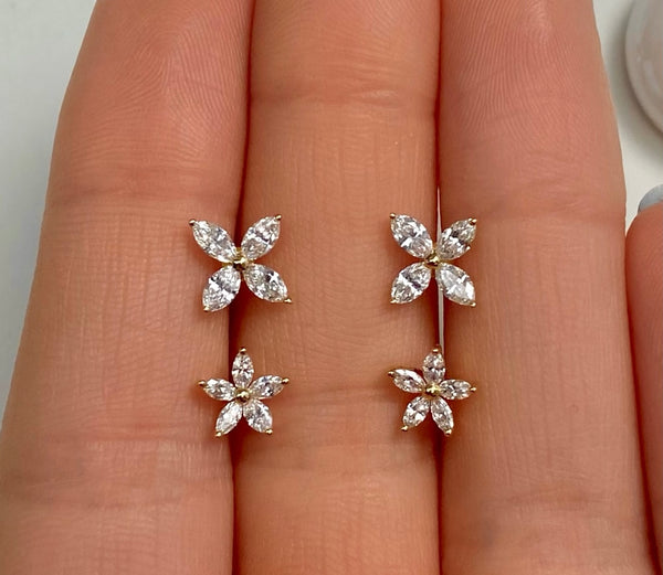 Four Petal Diamond Flower Studs
