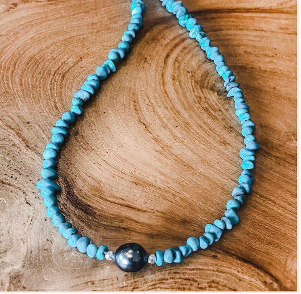 Tahitian Pearl & Turquoise Necklace