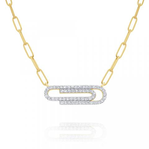 14k Gold and Diamond Paperclip Necklace