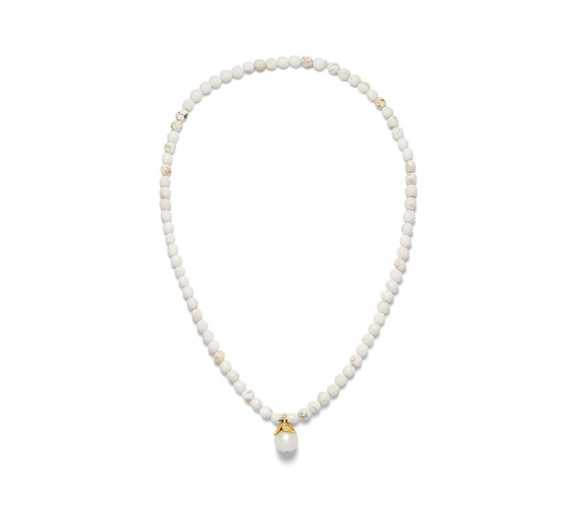 Crisp White Turquoise and Pearl Petal Necklace