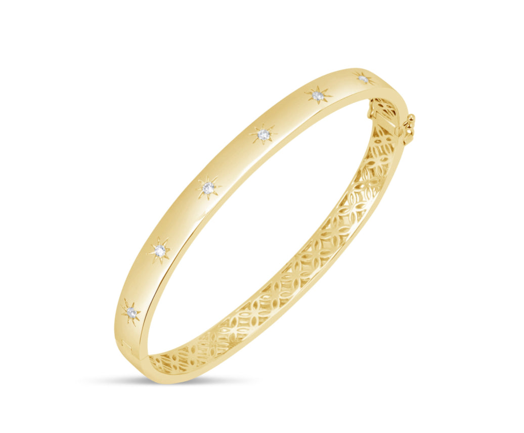 Diamond Stars Bangle Bracelet, 14K Yellow Gold