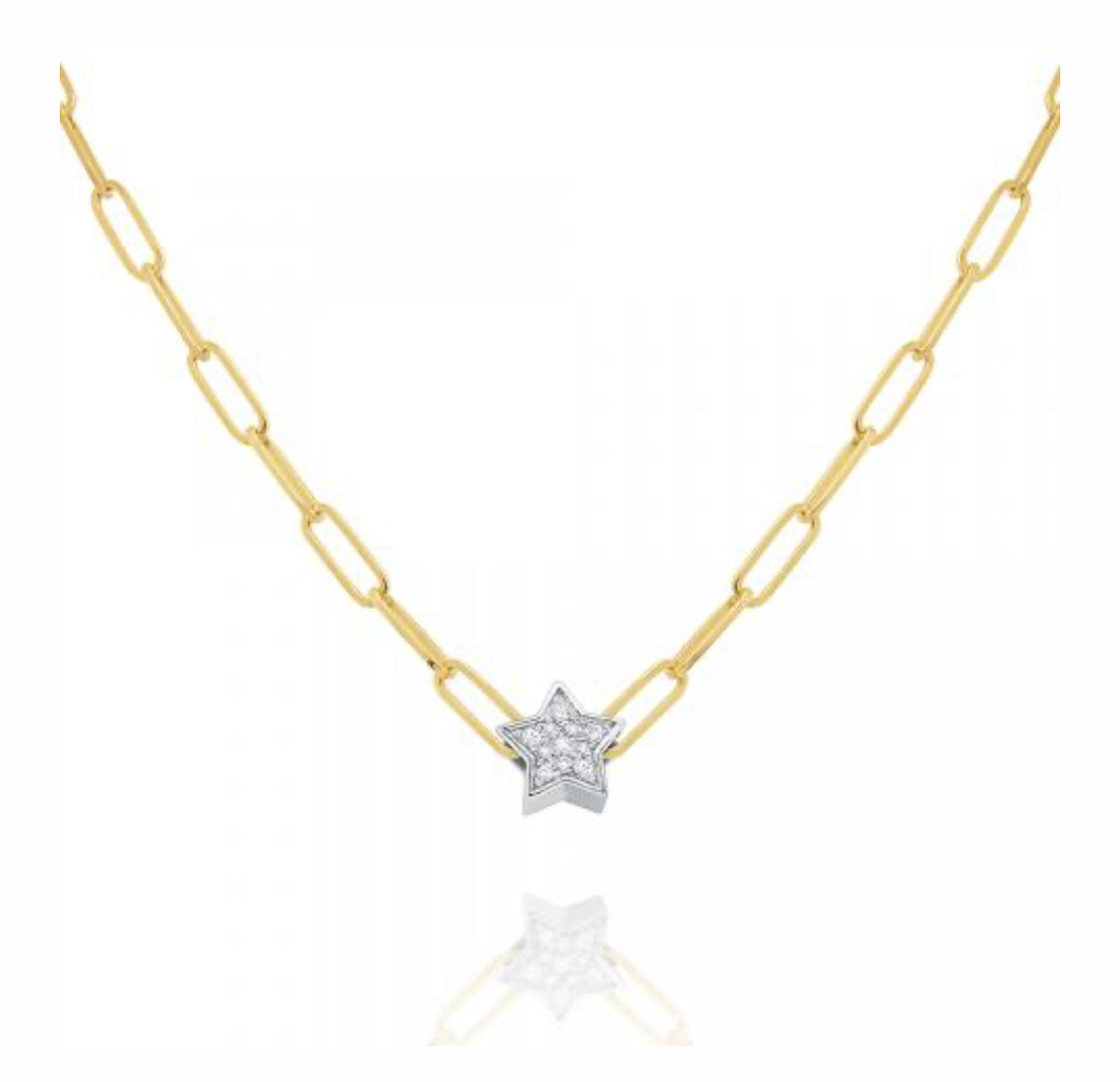 Tiny Star 14k Yellow Gold Pendant Necklace in White Diamond