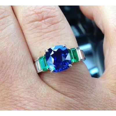 Sapphire, Emerald and Diamond Ring