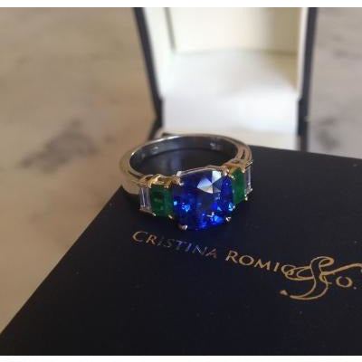 Sapphire, Emerald and Diamond Ring