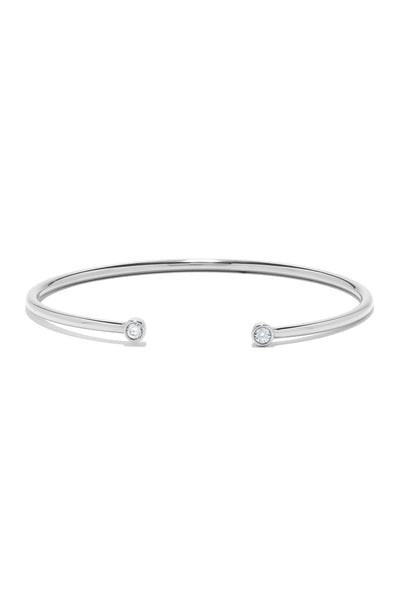 14K White Gold Bezel Diamond Open Cuff Bangle