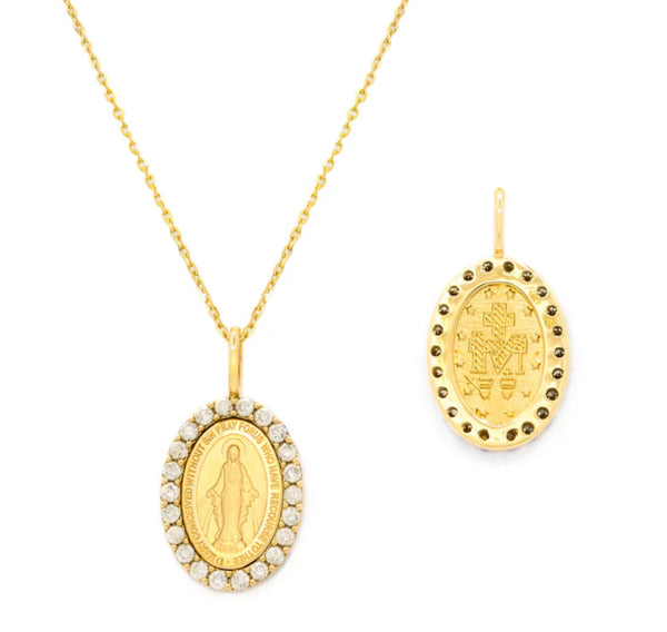 14k Gold and Diamond Miraculous Medal