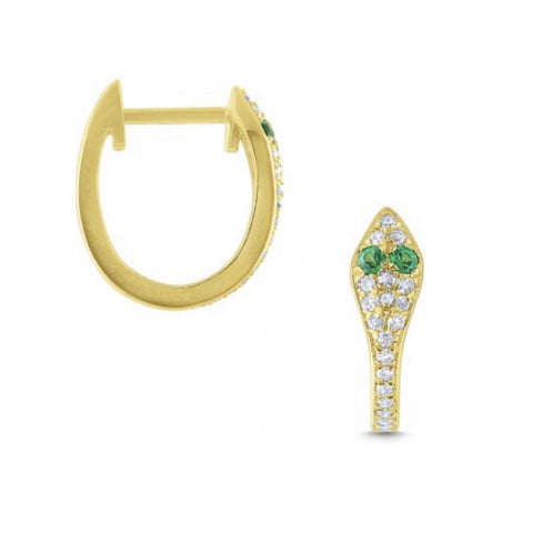 Gold, Diamond and Emerald Snake Hoops
