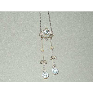 Edwardian Platinum Aquamarine, Diamond & Seed Pearl Negligee Necklace