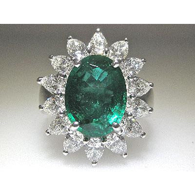 Emerald and Diamond Ring in Handmade Platinum Mount