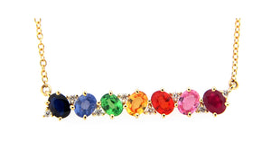 Rainbow Sapphire Tsavorite and Diamond Bar Necklace