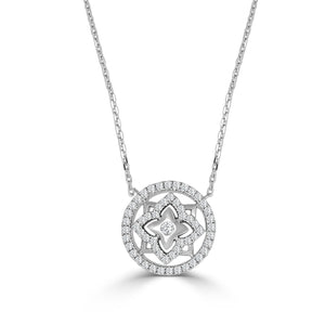 Round Rosette Diamond Pendant With Attached Chain