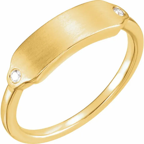 14K Gold and Diamond Rectangle Signet Ring