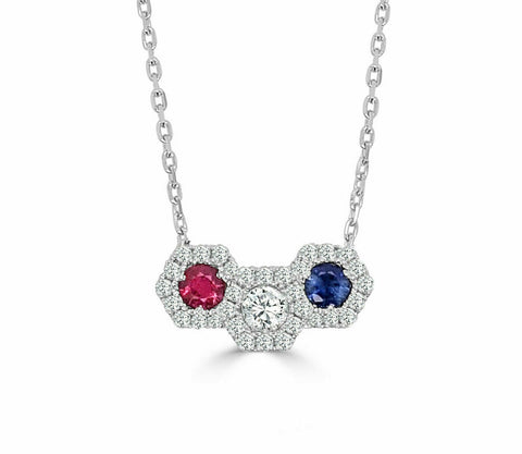 Triple Hexagon Firenze Ruby, Sapphire and Diamond Pendant