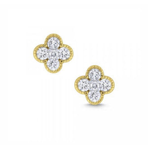 Gold and Diamond Clover Stud Earrings