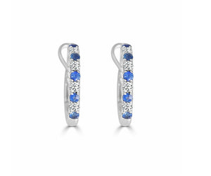 Small Alternating Diamond & Sapphire Hoop Earrings