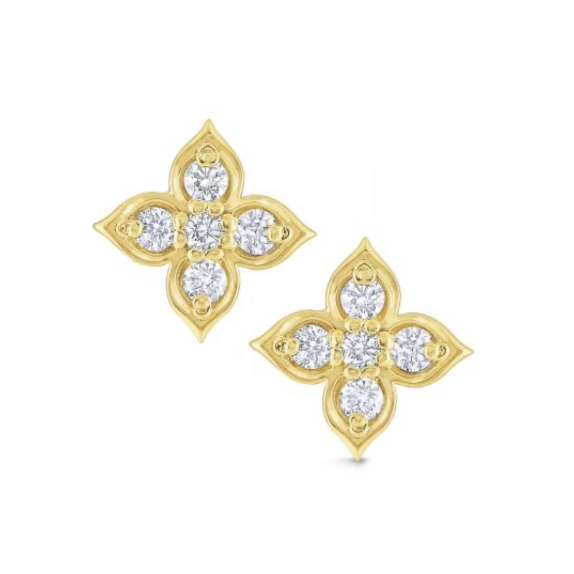 14k Gold and Diamond Floral Stud Earrings