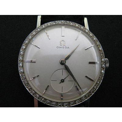 Estate Mens Omega 18kt White Gold and Diamond Watch