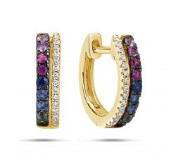 Rainbow Sapphire and Diamond Huggie Earrings