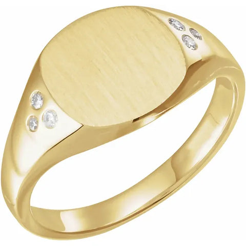 14K Yellow Diamond Square Signet Ring