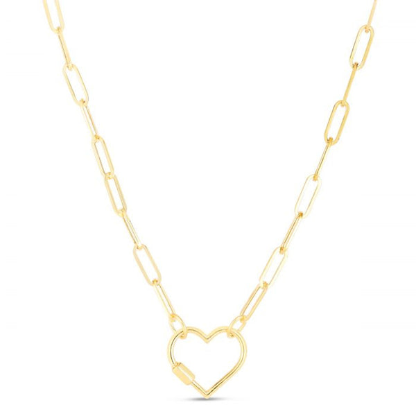 14k Gold Heart Carabiner and Paperclip Chain