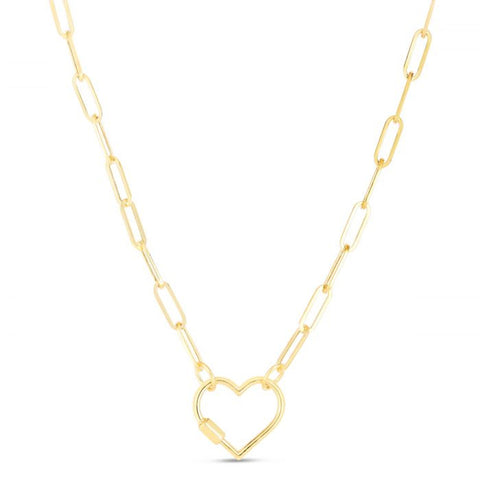 14k Gold Heart Carabiner and Paperclip Chain