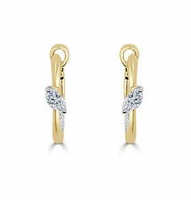 Small Slanted Marquise Center Half Diamond ” Bolt ” Hoop Earrings