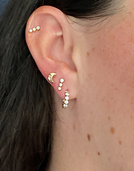 14k Gold and Diamond Small Hoop Earrings