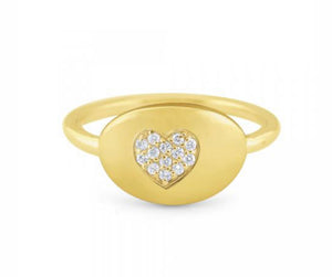 14k Gold and Diamond Heart Signet Ring