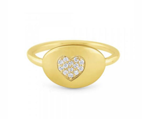 14k Gold and Diamond Heart Signet Ring