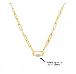 14k Gold and Diamond Charm Holder on Paperclip Chain