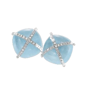 Milky Aquamarine and Diamond Earrings