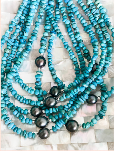 Tahitian Pearl & Turquoise Necklace