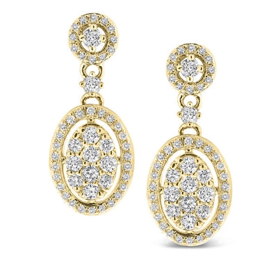 Diamond Oval Drop Earrings in 14k Yellow Gold