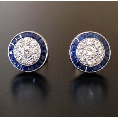 Estate Platinum Diamond and Sapphire Earrings