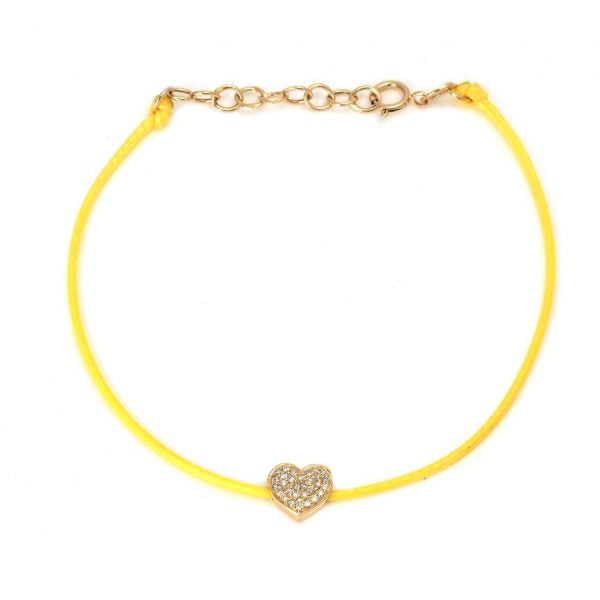 14K Yellow Gold Single Heart Pave Diamond Bracelet