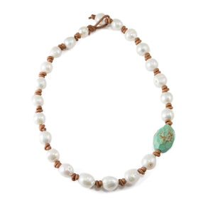 Turquoise and Baroque Pearl Necklace