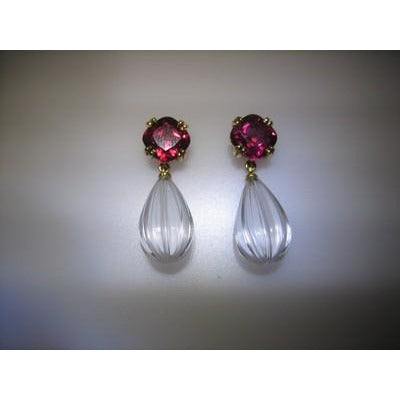 Rubellite, Rock Crystal and Gold Earrings