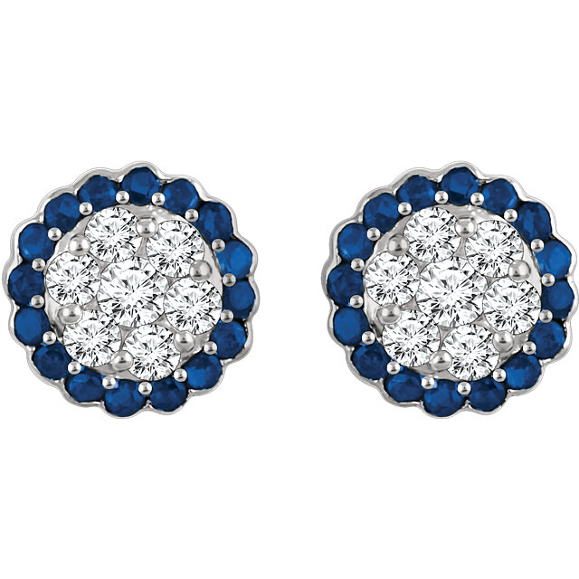 Gemstone and Diamond Halo Cluster Earrings