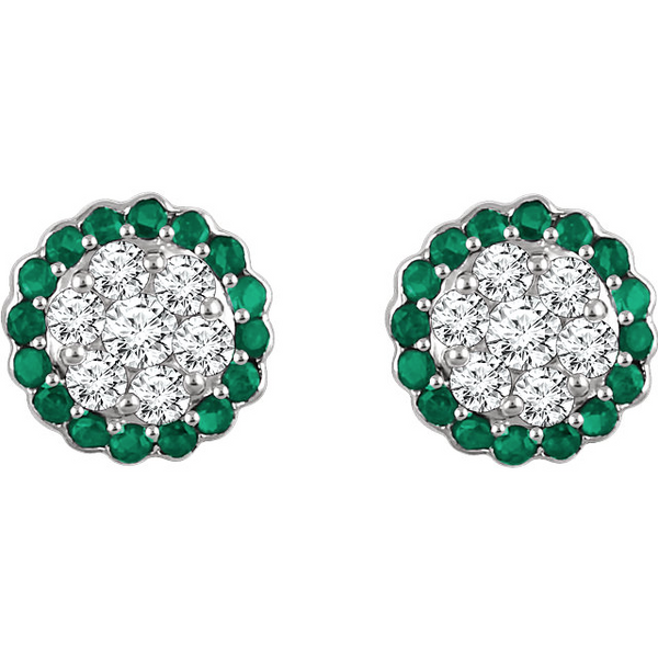 Gemstone and Diamond Halo Cluster Earrings