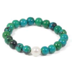 Freshwater Pearl and Azurite Stretch Bracelet