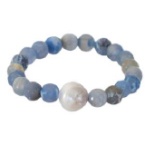 Baroque Freshwater Pearl and Blue Fire Agate Stretch Bracelet