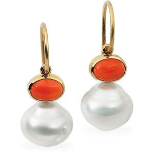 South Sea Pearl and Coral Earrings
