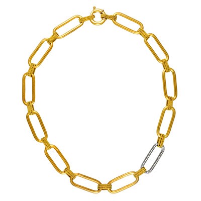 18kt Gold Square Link and Diamond Necklace